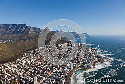 Aerial view of Cape town South Africa from a helicopter. Panorama birds eye view Stock Photo