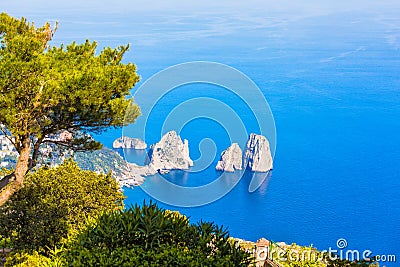 Aerial view of Capri Island and famous Faraglioni Rocks, Italy Stock Photo