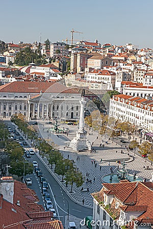 Aerial View of Rossio Square in Lisbon, Portugal Editorial Stock Photo