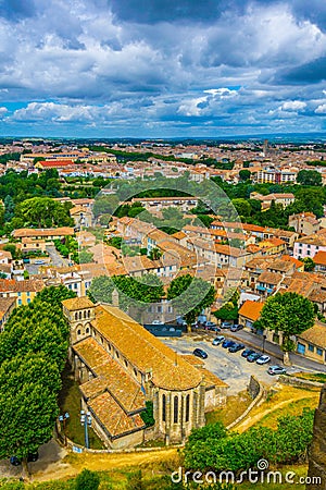 Aerial view of Carcassonne with church of Saint Gimer Editorial Stock Photo