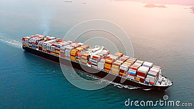 Aerial view of cargo container ship on ocean Stock Photo