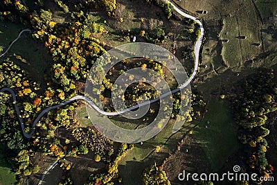 Aerial view of Carpathian mountains countryside in autumn morning Stock Photo