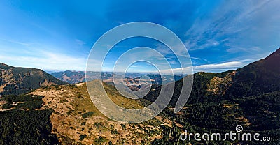 Aerial view of the Carpathian mountains, hiking trail to the peak of Pop Ivan, Mount Smotrych. alpine vegetation, blueberries and Stock Photo