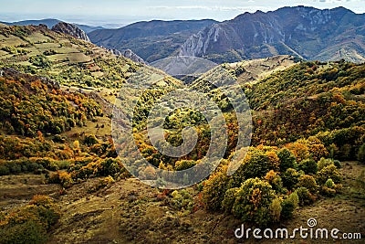 Aerial view of Carpathians mountains countryside in autumn Stock Photo