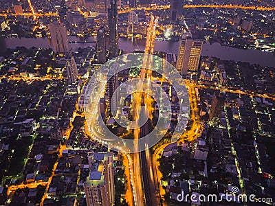 Aerial view of cars on Taksin Bridge in financial district and s Stock Photo