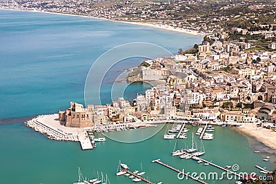 Aerial view on Castellammare del Golfo, Sicily Stock Photo