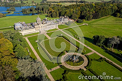 Aerial view of castle Howard Stately home and gardens near York, UK Editorial Stock Photo