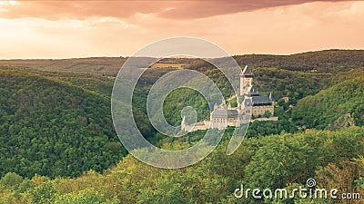 Aerial view of Castle Karlstein before sunset Stock Photo