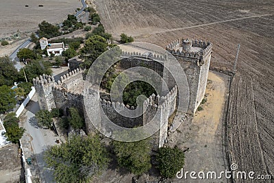 Aerial view of the castle of Las Aguzaderas in the municipality of El Coronil, Spain. Stock Photo