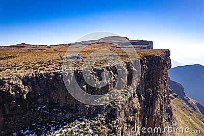 Aerial view of Cathedral Peak in Drakensberg mountains, at the Lesotho border in KwaZulu-Natal province, South Africa Editorial Stock Photo