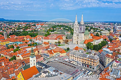 Aerial view of the cathedral of Zagreb and Dolac market, Croatia Editorial Stock Photo
