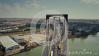 Aerial view of cable-stayed Centennial Bridge in Sevilla, Spain Stock Photo