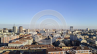 Aerial view of the center of Milan, panoramic view of Milan, east side Editorial Stock Photo