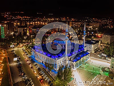 Aerial view of Central Juma Mosque in Makhachkala at night Editorial Stock Photo