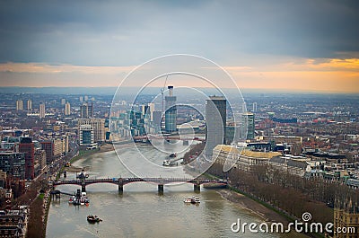 Aerial view of Central London and Thames River Stock Photo