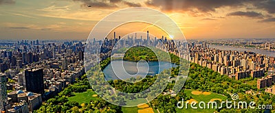 Aerial view of the Central Park in New York during sunset Stock Photo