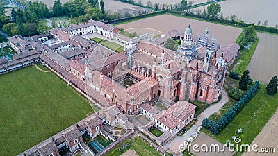 Aerial view of the Certosa di Pavia, the monastery and shrine in the province of Pavia, Lombardia, Italy Stock Photo