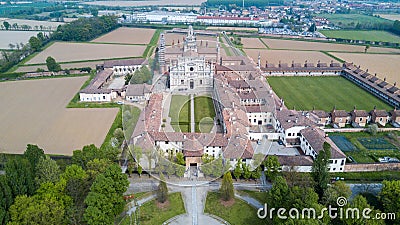 Aerial view of the Certosa di Pavia, the monastery and shrine in the province of Pavia, Lombardia, Italy Stock Photo