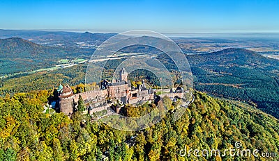 Aerial view of the Chateau du Haut-Koenigsbourg in the Vosges mountains. Alsace, France Stock Photo