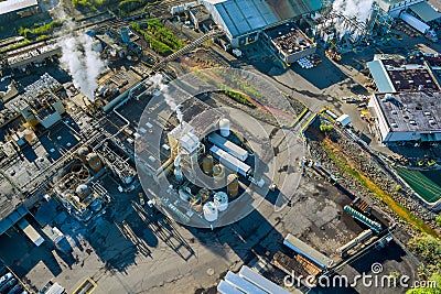 Aerial view chemical industry production building with tanks for the storage of materials Stock Photo