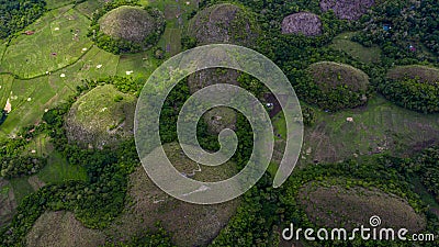 Aerial view Chocolate hills Bohol Island, Chocolate hills geological formation in the Bohol province of the Philippines Stock Photo