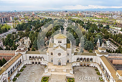 Aerial view of Cimitero Monumentale di Milano or Monumental Cemetery of Milan, the burial place of the most remarkable Italians, Stock Photo