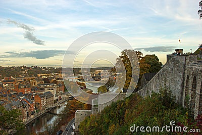 Aerial view, from the citadel, of the city of Namur, Belgium, Europe Editorial Stock Photo