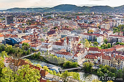 Aerial View Of City Center - Graz, Styria, Austria Stock Photo