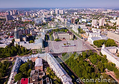 Aerial view of city center of Voronezh with Lenin Square Editorial Stock Photo