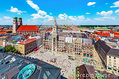 Aerial view of the City Hall at the Marienplatz in Munich, Germany Stock Photo