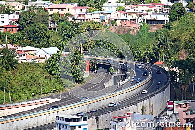 Aerial view on the city highway through Fort-de-France on Martinique island in the Caribbean Stock Photo