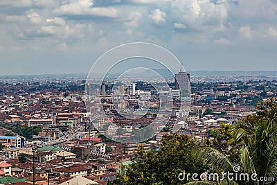 Aerial view of the city of Ibadan Nigeria with the Cocoa House, the tallest building in the distance. Editorial Stock Photo