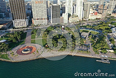 Aerial view of City of Miami and Bayfront Park, Florida. Editorial Stock Photo