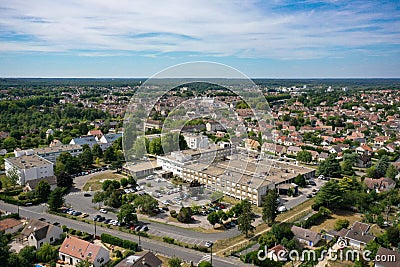 Aerial view of the city of Nemours with his hospital Stock Photo