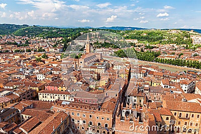 Aerial view of city Verona with red roofs, Italy Stock Photo