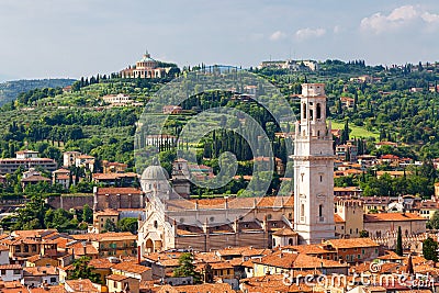 Aerial view of city Verona with red roofs, Italy Stock Photo