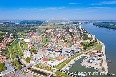 Aerial view of the city of Vukovar and Danube river, Croatia Stock Photo