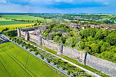 Aerial view of the city walls of Provins, a town of medieval fairs and a UNESCO World Heritage Site in France Stock Photo