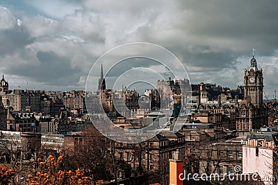 Aerial view of a cityscape of Edinburgh, Scotland on a cloudy day Stock Photo