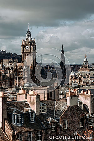 Aerial view of a cityscape of Edinburgh, Scotland on a cloudy day Stock Photo