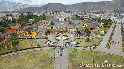 Aerial view of the Ciudad Mitad del Mundo turistic center near of the city of Quito Editorial Stock Photo
