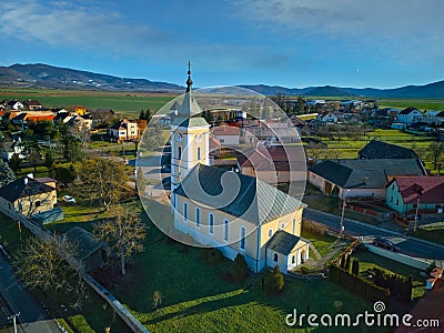 Aerial view of Classicistic Evangelical church in Ocova in podpolanie region during winter Stock Photo