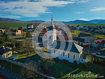 Aerial view of Classicistic Evangelical church in Ocova in podpolanie region during winter Stock Photo