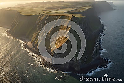 Aerial view of the Cliffs of Moher in County Clare, Ireland Cartoon Illustration