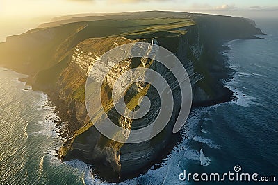 Aerial view of Cliffs of Moher in County Clare, Ireland Cartoon Illustration