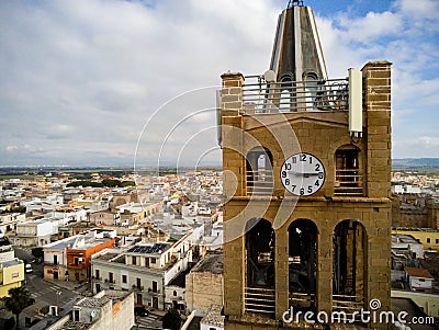 Aerial View of Close Up of the Bell Tower of the Church Santa Maria La Nova in Pulsano near Taranto Stock Photo