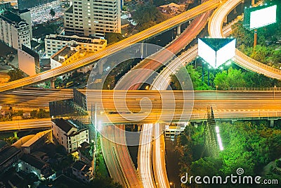 Aerial view close up, Highway intersection night view long exposure Stock Photo