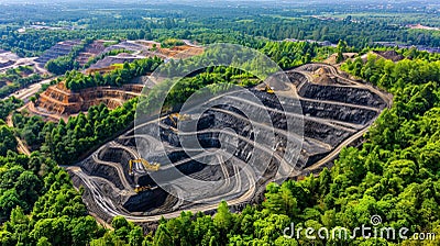 Aerial view of coal open pit mining in extractive industry for efficient resource extraction Stock Photo
