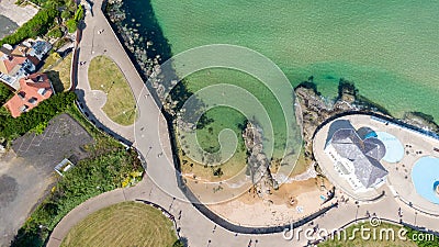 Aerial view of coast of Atlantic Ocean and beach in Portrush, Northern Ireland Stock Photo