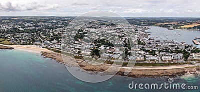 Aerial view of the Coast Road and Gyllyngvase Beach in Falmouth Stock Photo